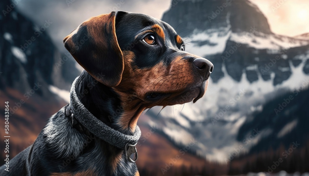 dog with mountains in the background generative ai