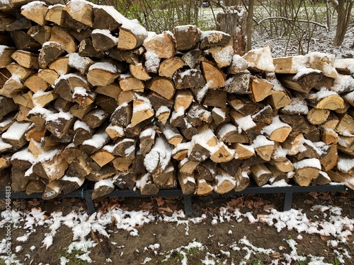 Firewood Dusted With Snow