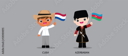 People in national dress.Cuba,Azerbaban,Set of pairs dressed in traditional costume. National clothes. illustration. © LAOPOR