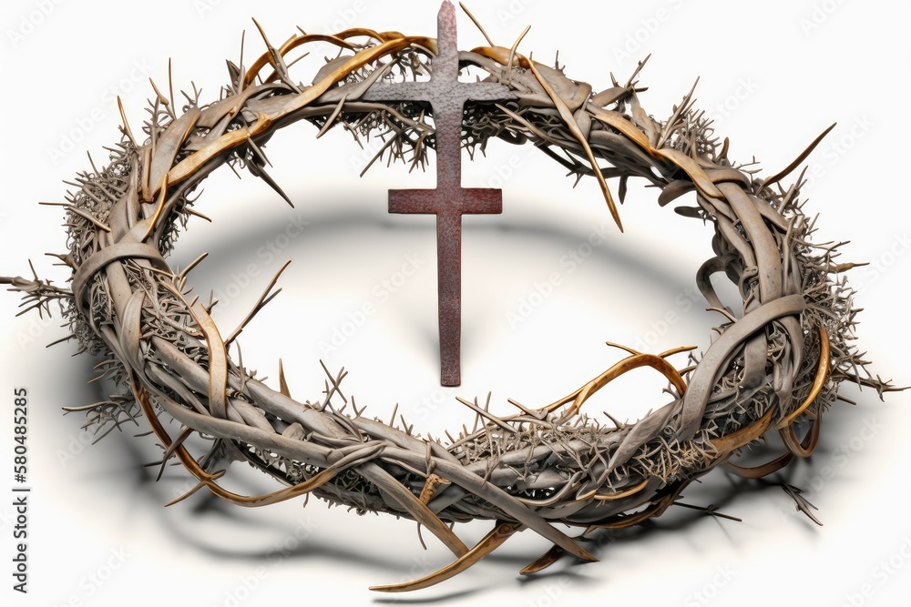 Fototapeta premium Happy Easter; Easter Cross designs: Cross with Crown of Thorns: A cross with a crown of thorns is a powerful symbol of the sacrifice that Jesus made on the cross.
