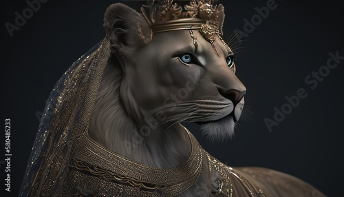 Fierce, majestic lioness with a regal presence. digital art illustration, Generative AI