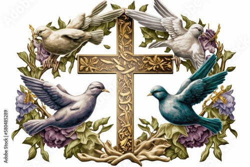 Happy Easter; Easter Cross designs: Cross with Doves: A cross with doves symbolizes peace and hope, making it a popular Easter design.