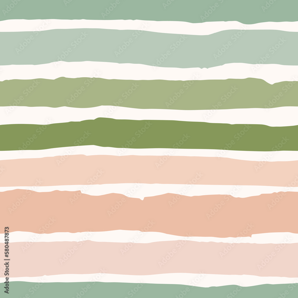 Fototapeta premium Horizontal Rugged Organic Stripes Vector Seamless Pattern. Hand Drawn Pink and Green Minimalistic Print. Summer Design