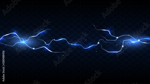Thunderstorm and lightning. Magic electricity lighting effects. Realistic design element. Vector Illustration