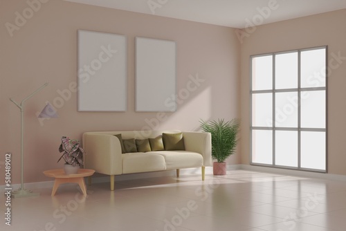 Photo frame mock up Empty room 3d rendering