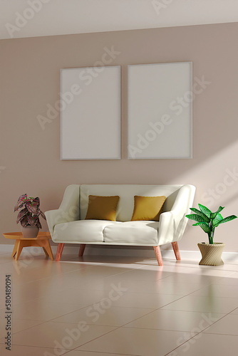 Photo frame mock up,Empty room 3d rendering