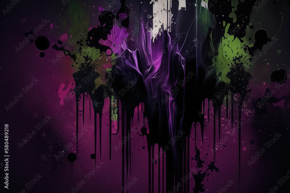 Dark and Moody Wallpaper of Dripping Paint with a Grunge-Style Texture in Deep Shades of Purple and Black, generative ai