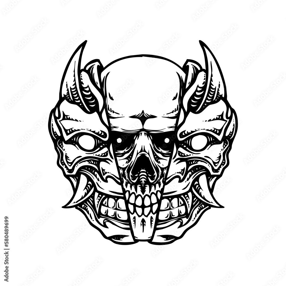 skull oni mask line art skull oni mask line art