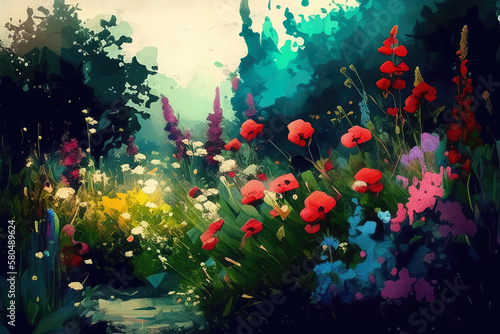 Whimsical Garden in an Impressionist Style, generative ai