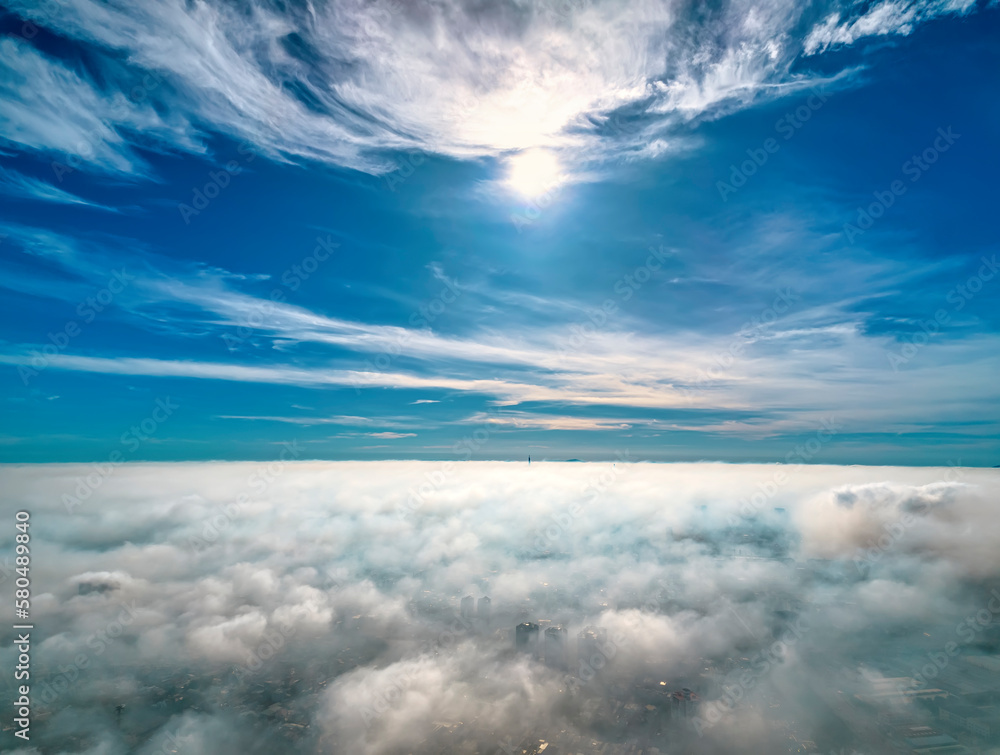 The background of the morning sunrise from the air with the clouds and the rising sun is very impressive to welcome the new day The background of the morning sunrise from the air with the clouds and the rising sun is very impressive to welcome the new day