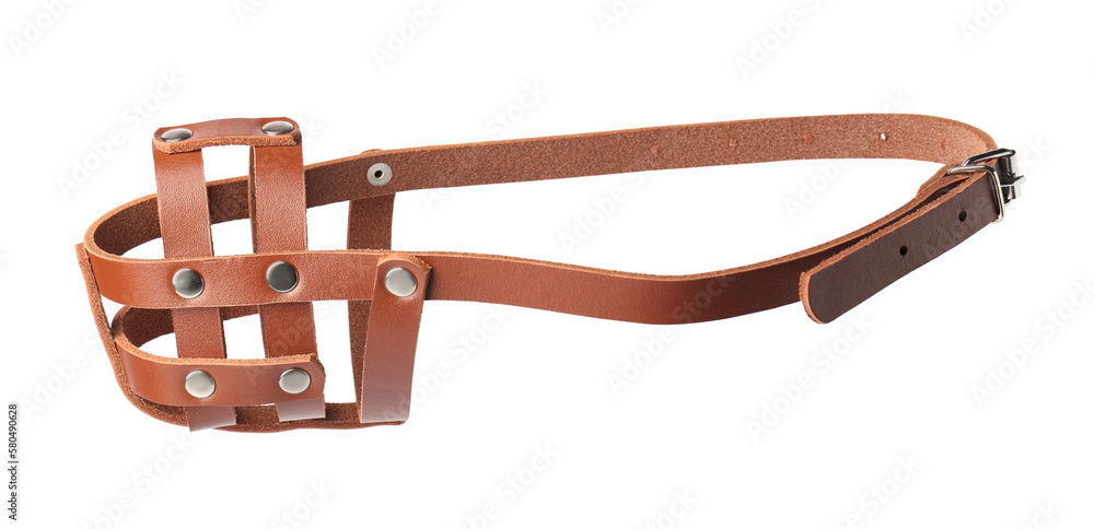 Fototapeta premium Brown leather dog muzzle isolated on white