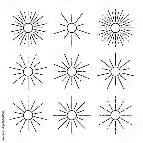 Set of hand-drawn sunburst elements
