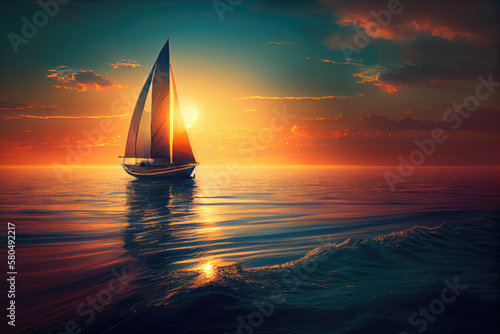 Sailboats on the sea at sunrise. © imlane