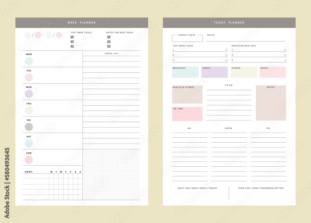 (Pastel) Week Planner template vector. Minimalist planner template set. Vector illustration. (Pastel) Week Planner template vector. Minimalist planner template set. Vector illustration.