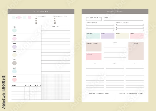 (Pastel) Week Planner template vector. Minimalist planner template set. Vector illustration.