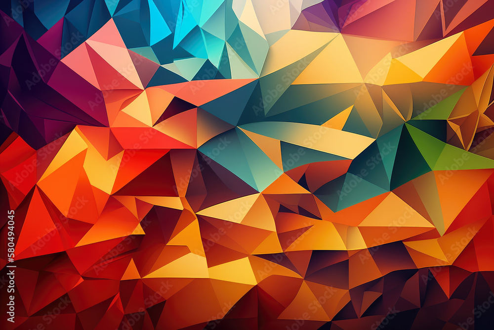 Abstract Triangle Mosaic in Bold and Bright Colors, generative ai