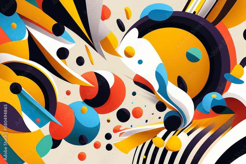 Fototapeta premium playful and energetic pattern of shapes in bright colors dances across a white background, evoking a sense of joy and lightness, generative ai