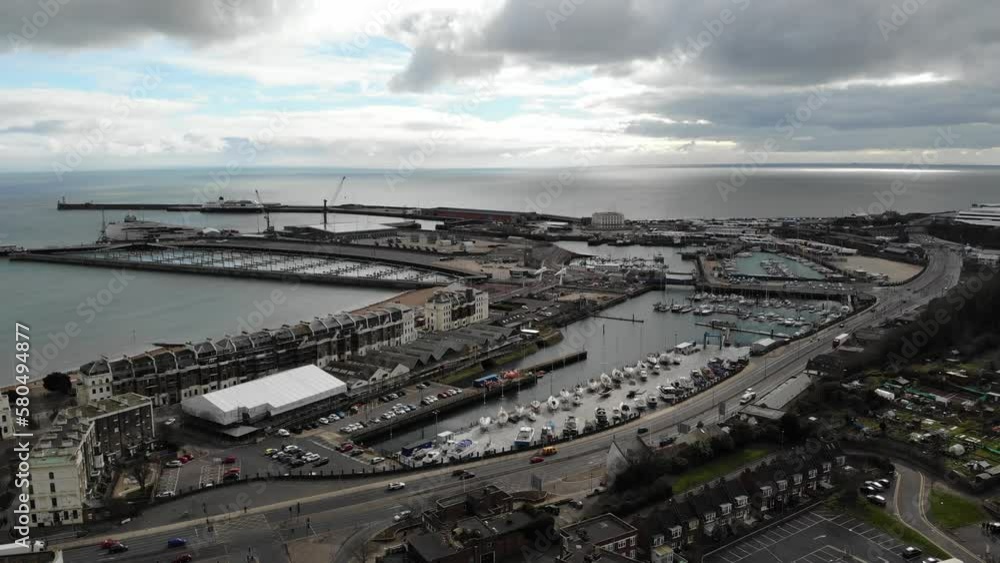 Drone shot of the port in Dover, Kent, UK. 08.03.23 Drone shot of the port in Dover, Kent, UK. 08.03.23