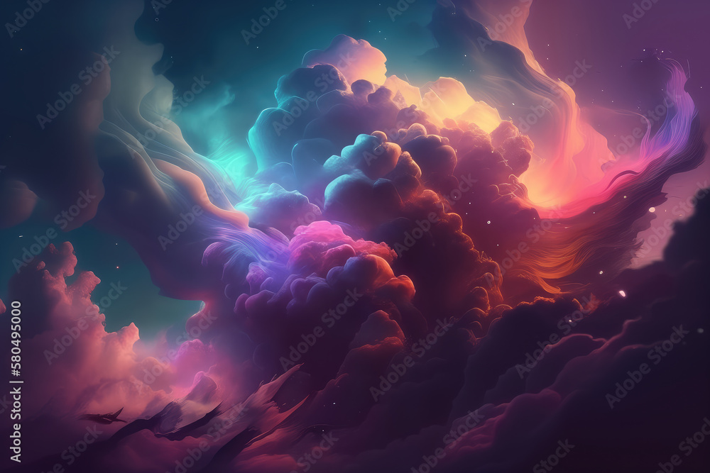 Mystical pastelhued clouds floating in a dark and mysterious