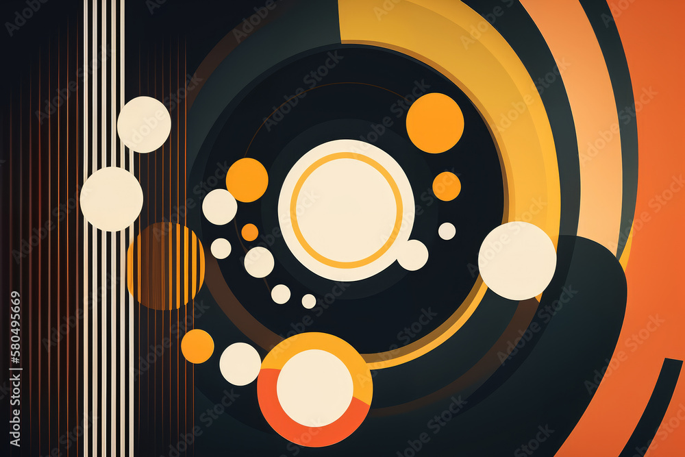 minimalistic vector-style design featuring overlapping circles and stripes with a solid color background, generative ai