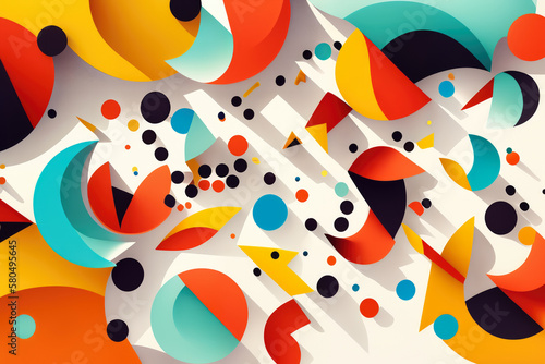 playful and energetic pattern of shapes in bright colors dances across a white background, evoking a sense of joy and lightness, generative ai