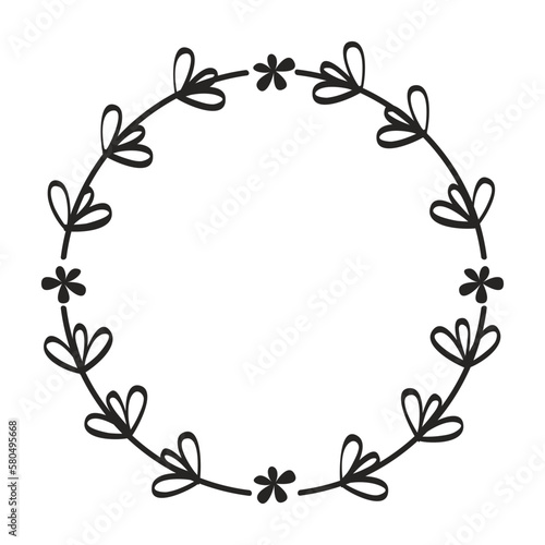 Hand drawn floral wreath. Botanical frames of wild flowers, herbs, branches for wedding decoration, design projects. Vector illustration.