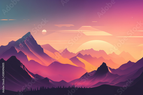 Pastel gradient mountain range at sunset  with hues of lilac  peach  and buttercup yellow  creating a stunning landscape  generative ai