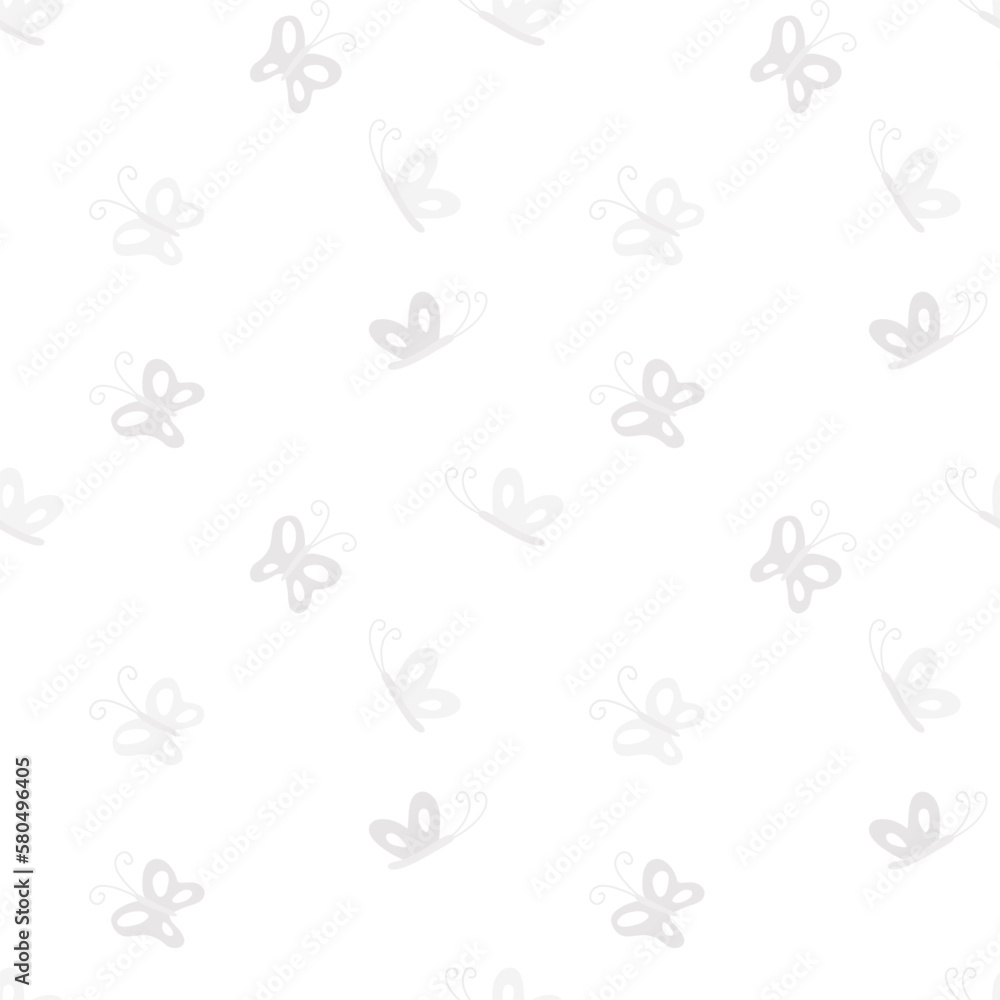 Seamless pattern with flying butterflies in gray and white color tone.