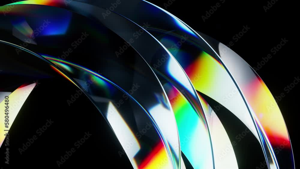 Colorful curve glass with dispersion, 3d rendering.