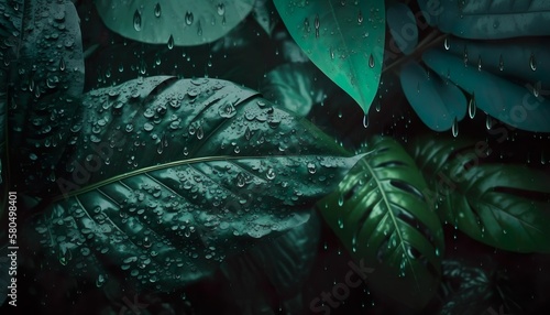 Summer Foliage of Tropical, Rain Forest, Abstract Pattern Summer Forest Nature Background, Tropical Forest in Full Summer Bloom Created With Generative Ai Technology