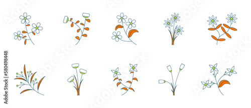 Set of Minimal Floral Elements with Filled Outline Style