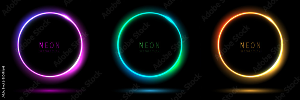Gradient neon circle frame. collection of round glowing neon lighting on dark background with copy space. graphic element for social media stories. vector design. Gradient neon circle frame. collection of round glowing neon lighting on dark background with copy space. graphic element for social media stories. vector design.