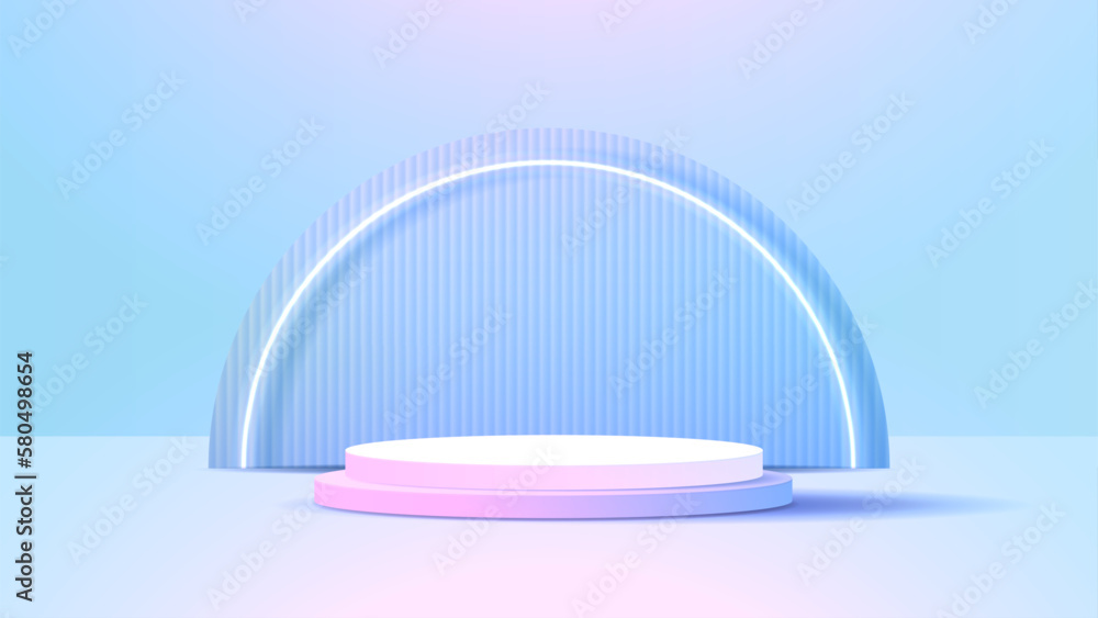 Display podium or stand with blue and pink gradient for product presentation in pastel colors room. minimal style ideal for presentation product platform, advertisement, package showing. vector. Display podium or stand with blue and pink gradient for product presentation in pastel colors room. minimal style ideal for presentation product platform, advertisement, package showing. vector.