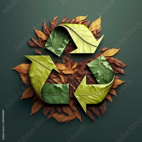 recycling symbol made of leaves  isolated background autumn dried leaf  generative ai