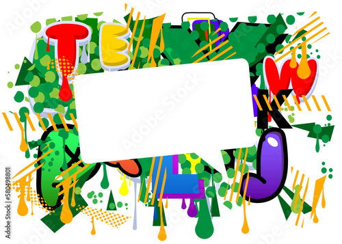 White speech bubble on colorful Graffiti background. Abstract modern street art decoration performed in urban painting style.