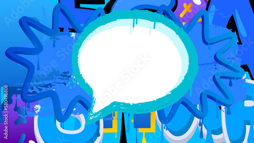 White speech bubble on colorful Graffiti background. Abstract modern street art decoration performed in urban painting style.