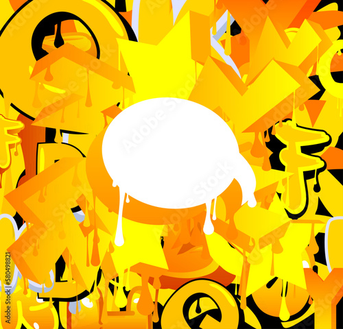 White speech bubble on colorful Graffiti background. Abstract modern street art decoration performed in urban painting style.