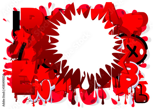 White speech bubble on colorful Graffiti background. Abstract modern street art decoration performed in urban painting style.