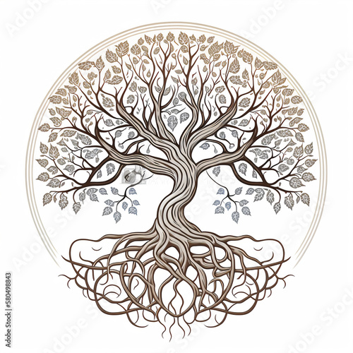 Tree of Life Embrace, Enchanting Design Showcasing a Tree with Roots, Leaves, Perfect for Logo or T-Shirt Design, Celebrating the Beauty, Connection, Harmony of Nature