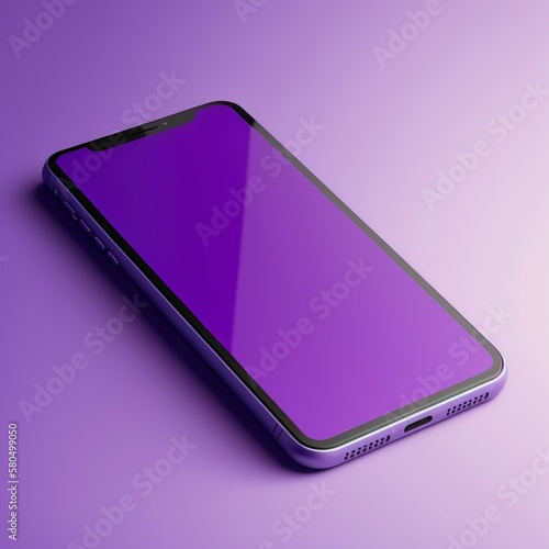 phone isolated on purple background, product mockup display smartphone front view , generative ai