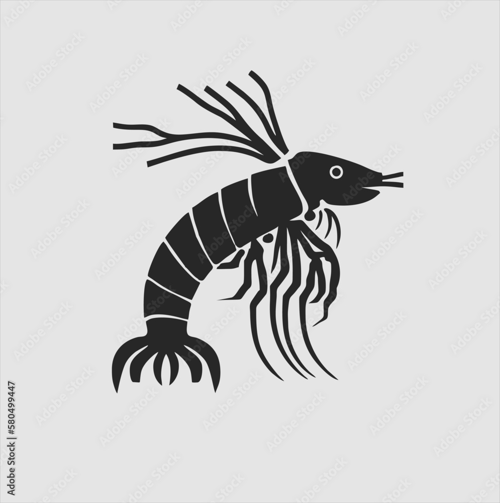 Fototapeta premium Shrimp silhouette. Logos. shrimp isolated on gray background. shrimp icon illustration