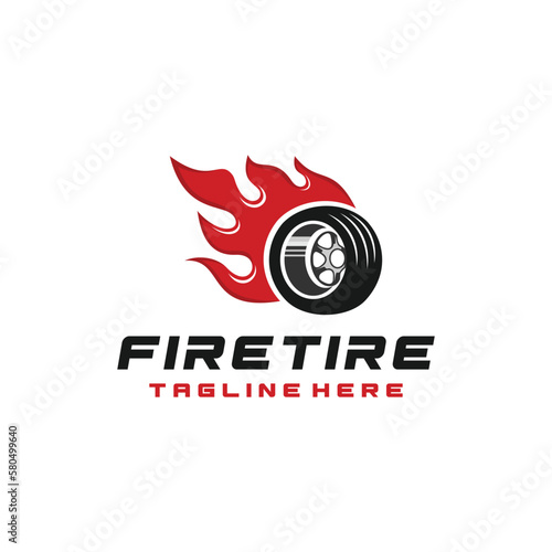 Fire Tire Logo Template Design Vector. Fast speed with a fiery trail.  Suitable for garage, shops, tires, car wash, car restoration, repair and racing. Garage logo design