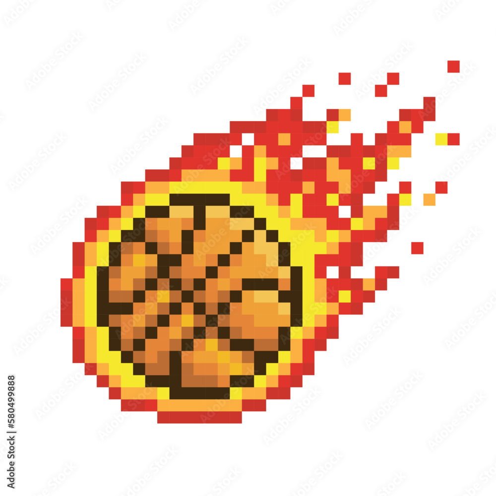 Fototapeta premium Illustration basketball ball on red fire, sport pixel art