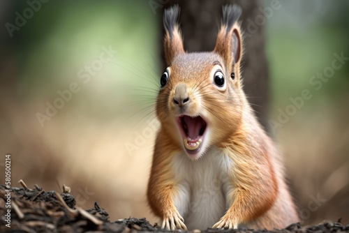 A squirrel is happy and surprised. Generative AI photo