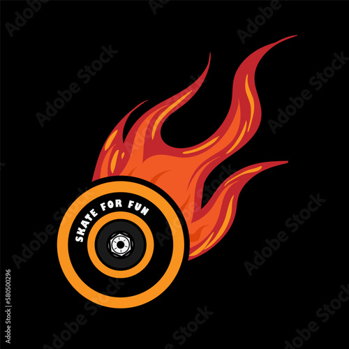 skateboard wheels flame full color for tshirt, logo or apparel vector