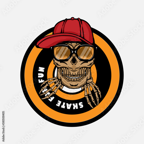 skateboard wheels with urban skull full color for tshirt, apparel, vector
