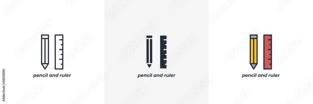 pencil and ruler icon. Line, solid and filled outline colorful version, outline and filled vector sign. Idea Symbol, logo illustration. Vector graphics pencil and ruler icon. Line, solid and filled outline colorful version, outline and filled vector sign. Idea Symbol, logo illustration. Vector graphics