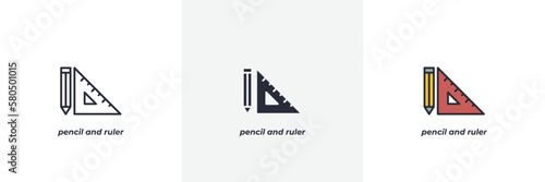 pencil and ruler icon. Line  solid and filled outline colorful version  outline and filled vector sign. Idea Symbol  logo illustration. Vector graphics