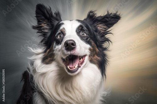 Happy dog , expressive marble Border Collie. studio with funny pet. Generative AI