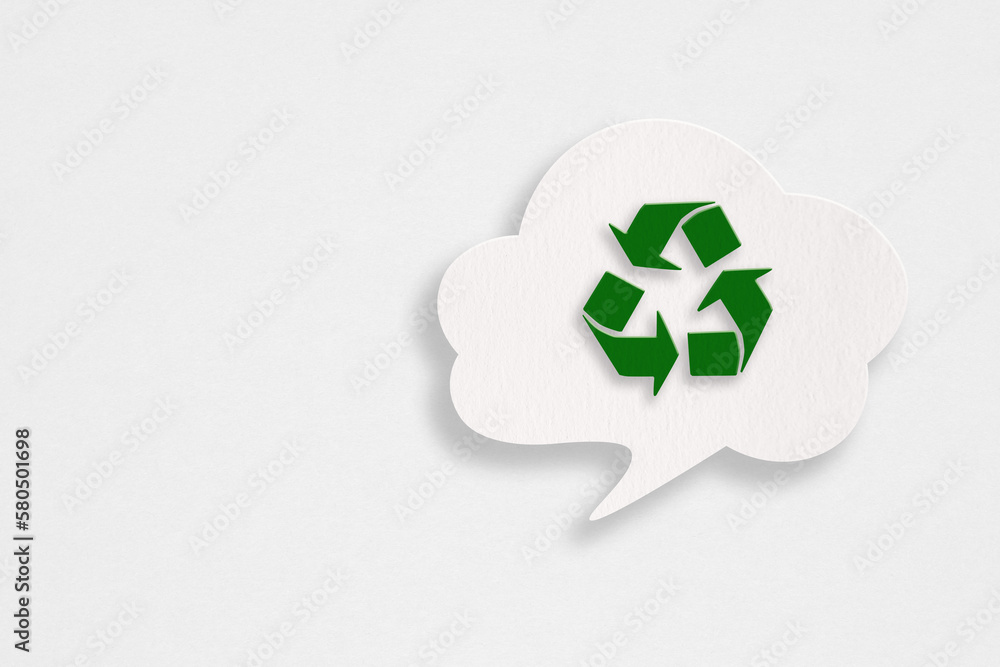 recycle sign inside white cloud speech bubble paper cut on grunge paper background including copy space recycle sign inside white cloud speech bubble paper cut on grunge paper background including copy space